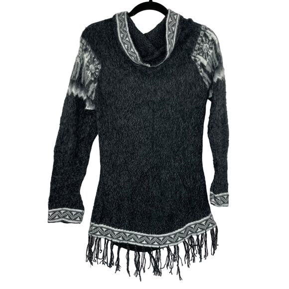 Unbranded gray tunic soft tunic sweater dress knit alpaca print hoodie - Picture 5 of 13